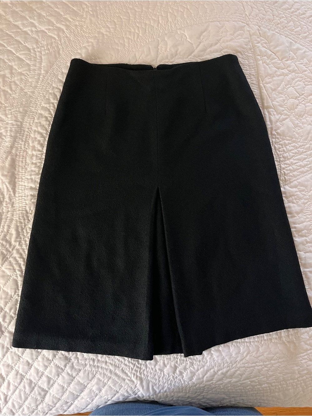 Vintage Wool Black Pencil Skirt with Front Vent